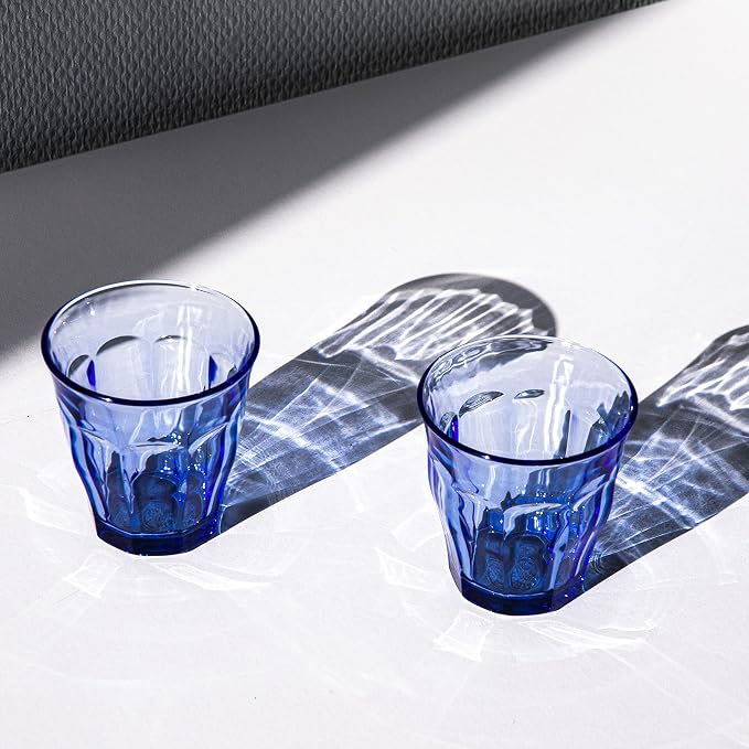 Duralex Made in France Prisme Marine Glass Tumbler Drinking Glasses, 8.75 ounce - Set of 6, Marine Blue