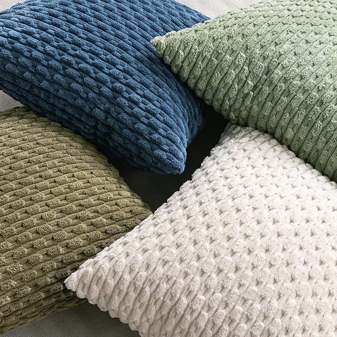 Set of 4 Olive Green Decorative Throw Pillow Covers 24x24 Inch Corduroy Pillow Covers for Bed Couch Sofa Living Room Soft Square Cushion Cases