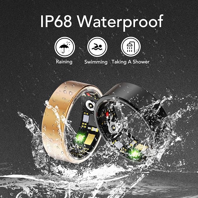Smart Health Ring for Women Men Fitness Tracker with Heart Rate, Blood Oxygen, Blood Pressure, Sleep Monitoring, Step Counting, IP68 Waterproof for iOS and Android, No APP Fee, Rose Gold 7