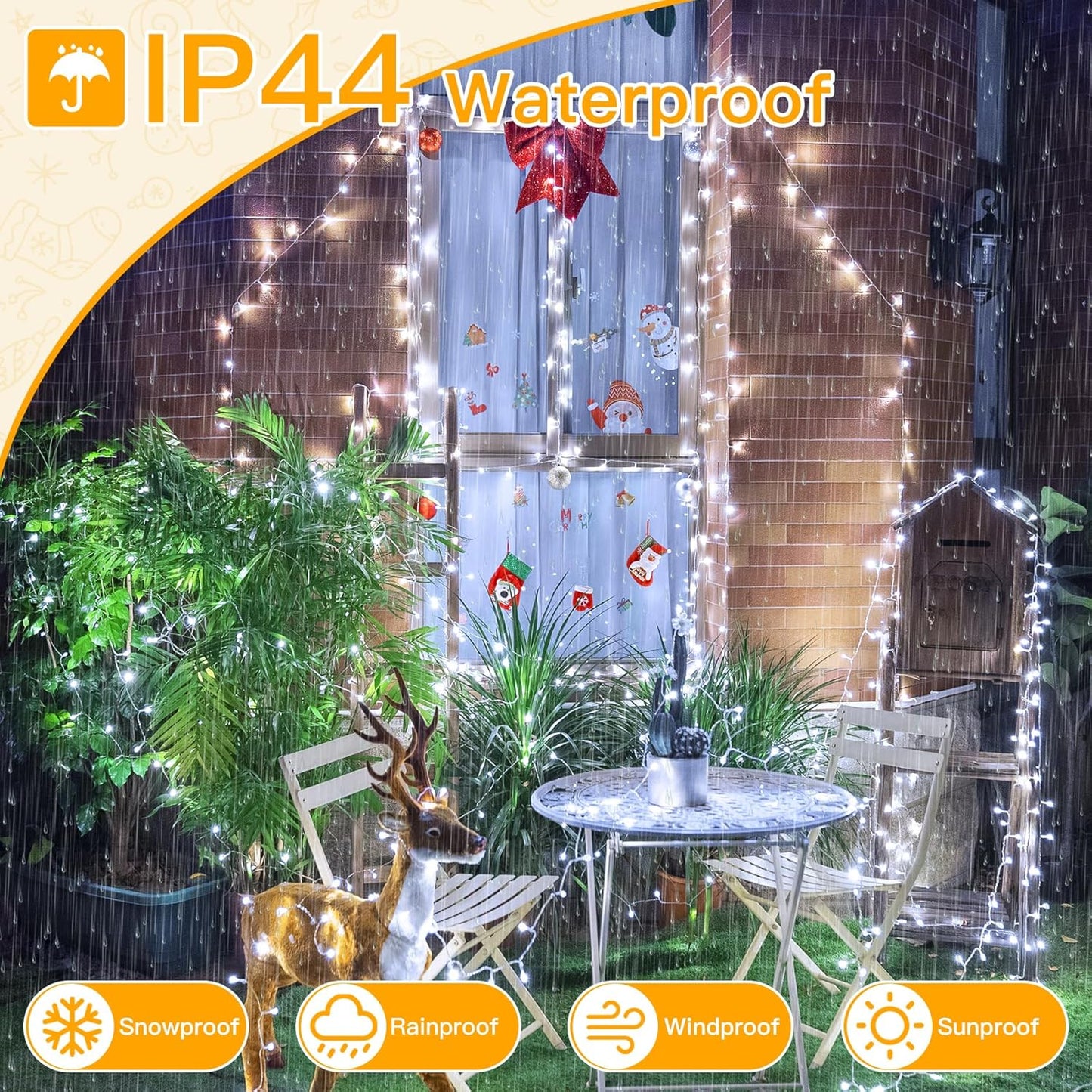 Ollny String Lights Indoor 200LED 60FT, Cool White Connectable Plug in LED Outdoor Light, 8 Modes Waterproof Timer Christmas Lights for Outside Bedroom House Party Wedding Camping