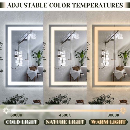 ROLOVE 32x 22 Inch Large Lighted Vanity Mirror with Dimmable 3 Modes, LED Makeup Mirror for Bathroom ＆ Dressing Room, Tabletop or Wall-Mounted, White