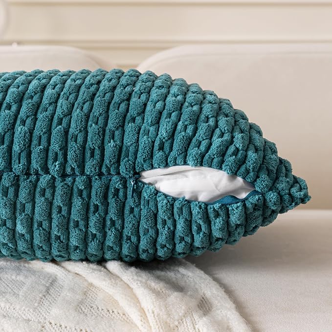 Set of 4 Teal Decorative Throw Pillow Covers 16x16 Inch Corduroy Pillow Covers for Bed Couch Sofa Living Room Soft Square Cushion Cases