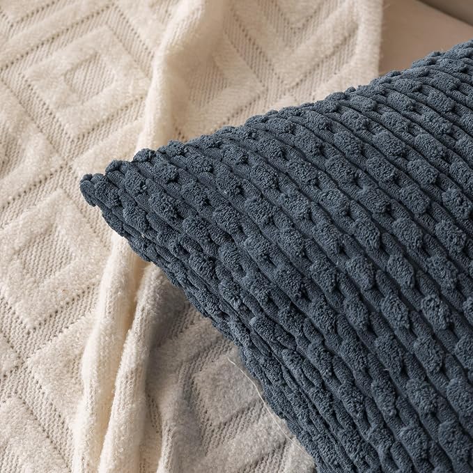 Set of 4 Navy White Taupe Decorative Throw Pillow Covers 12x20 Inch Corduroy Pillow Covers for Bed Couch Sofa Living Room Soft Cushion Cases