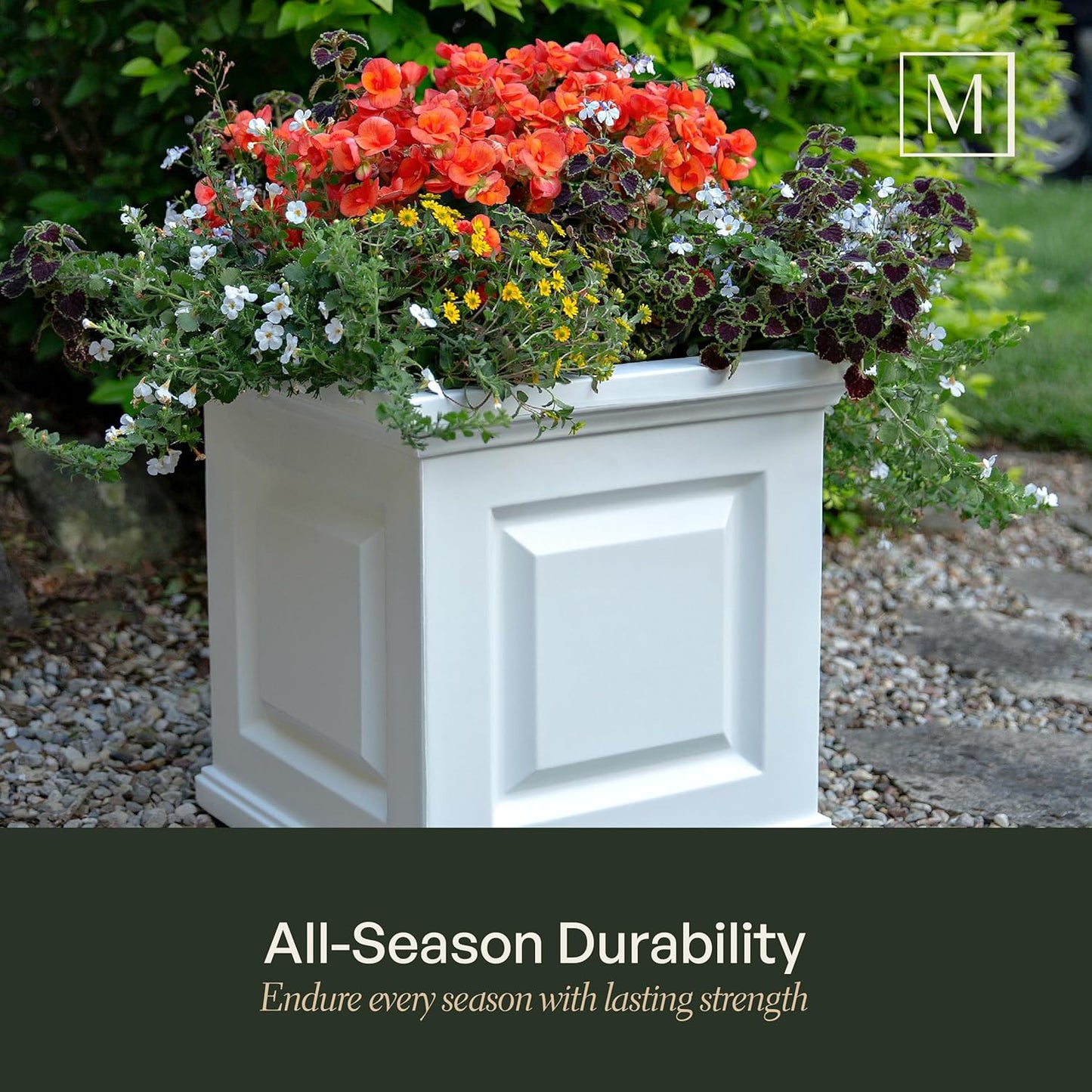 Mayne Nantucket 16-Inch Square Planter, 2-Pack – Self-Watering, Weather-Resistant Planter for Flowers – Durable Outdoor Design for Patio, Porch, or Entryway