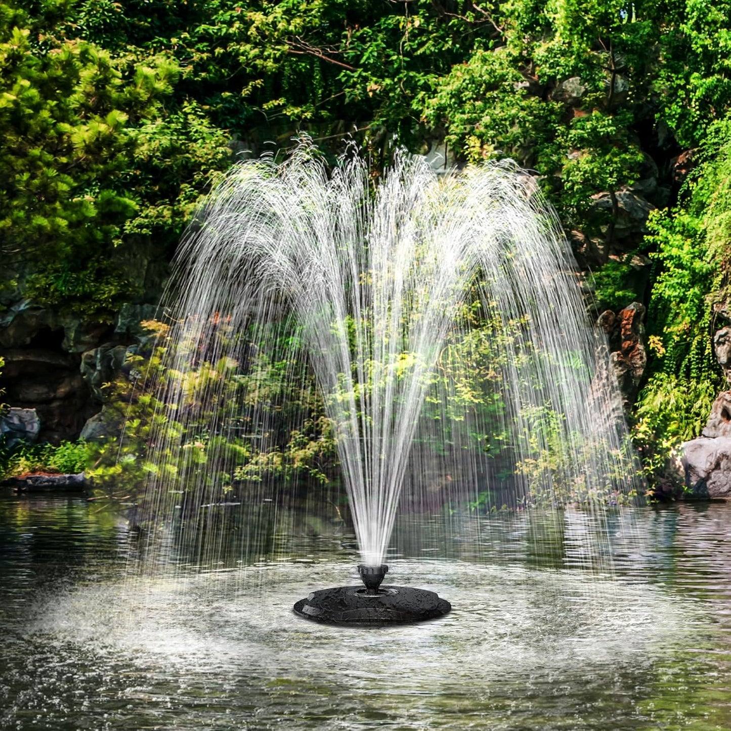 Biling Floating Pond Fountain with 660GPH Fountain Pump, Color-Changing LED Lights, 27 FT Power Cord, 3 Spray Patterns, Pond Water Fountain for Outdoor Pond, Black