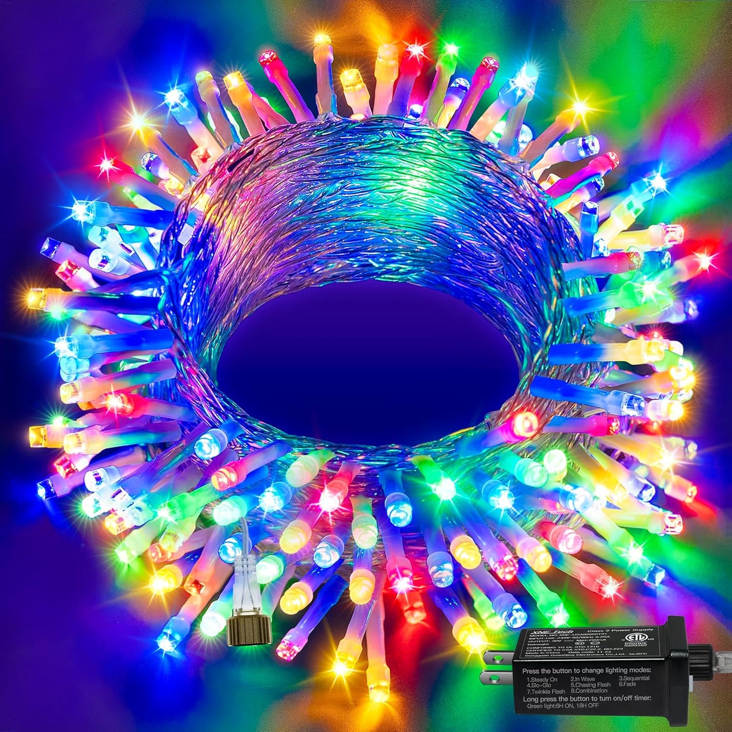 Ollny String Lights 120LED 40FT, Multicolor Fairy Lights Waterproof Connectable Timer, 8 Modes Plug in Christmas Light for Bedroom Outdoor Party Indoor Classroom Decorations