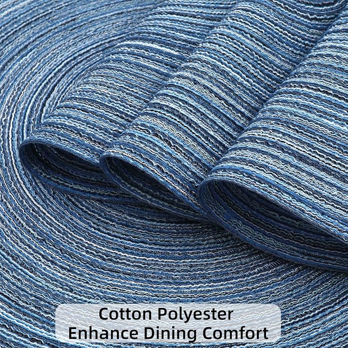 SHACOS Round Braided Placemats Set of 12 Circle Place Mats Cotton Polyester Kitchen Table Mats for Dining Table Wedding Party Decor (Blue Gray, 12)