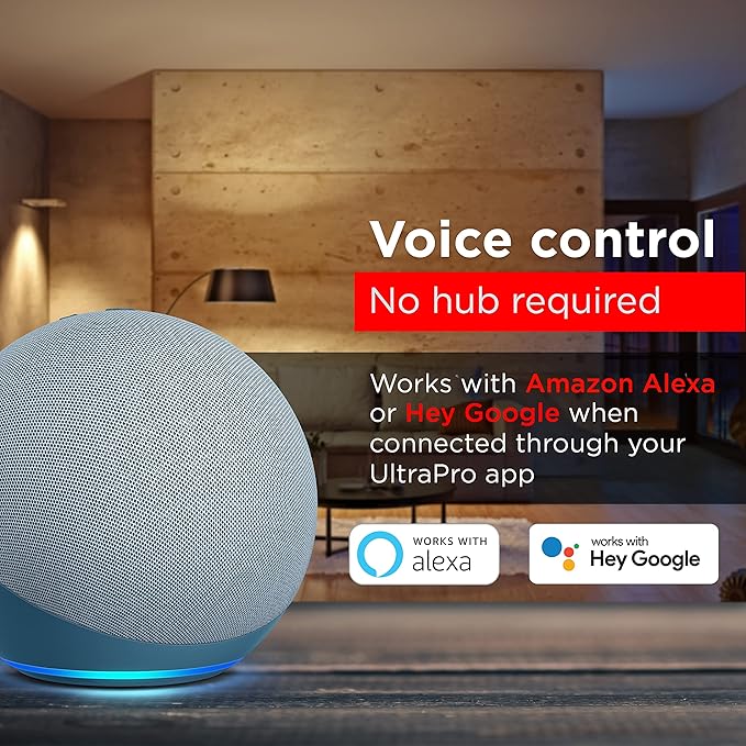 UltraPro Wi-Fi LED Smart Light Bulb, BR30, 65W Equivalent, RGB, Color Changing, White Select Tunable 2700K - 6500K, Dimmable, 2.4GHz Router Required, Circadian Rhythm, Easy-to-Use App, 2 Pack, 51452