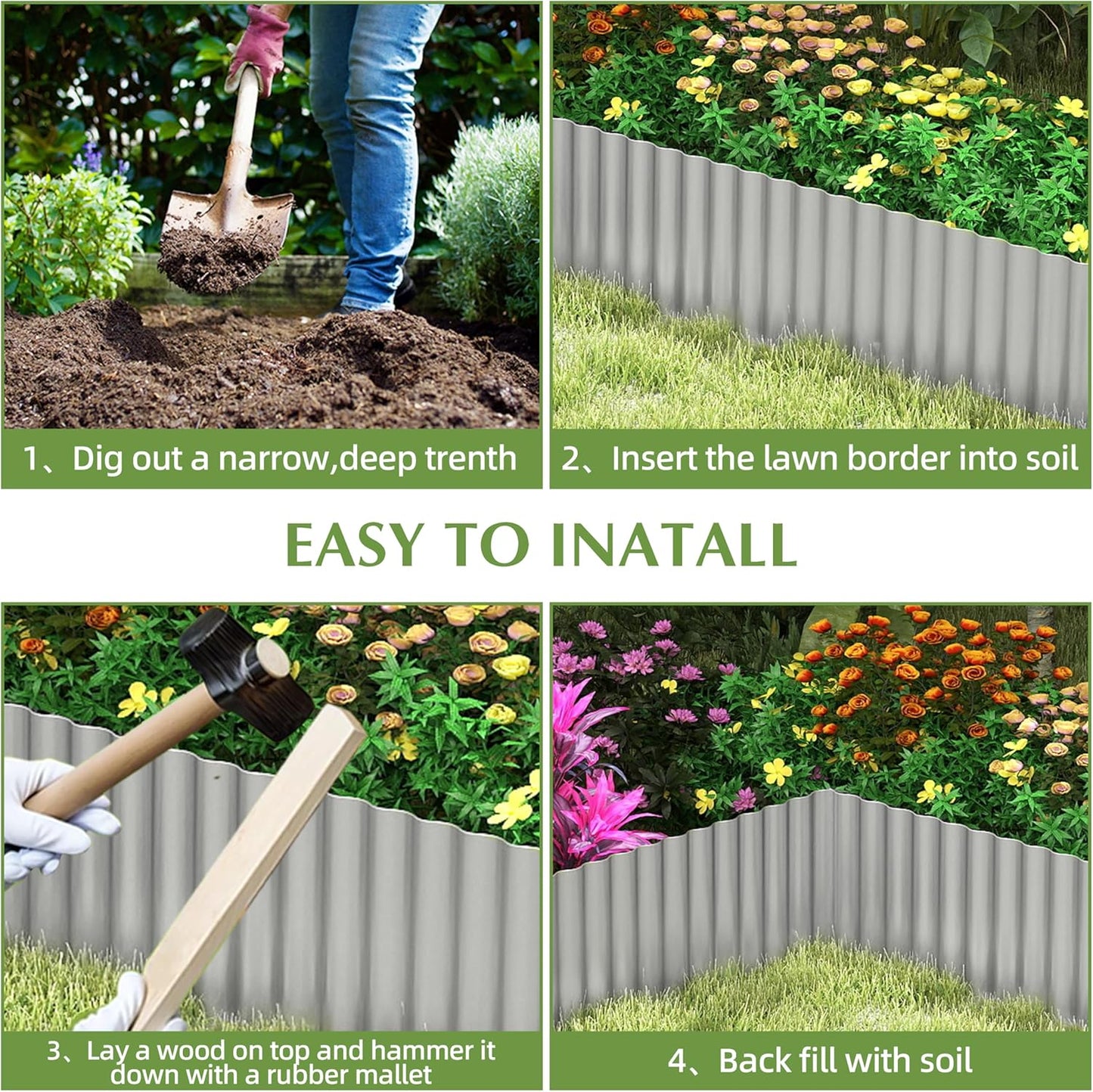 Metal Garden Edging Border, Corrugated Steel Landscaping, DIY for Lawn (Silver, 12 Inch x 20FT)