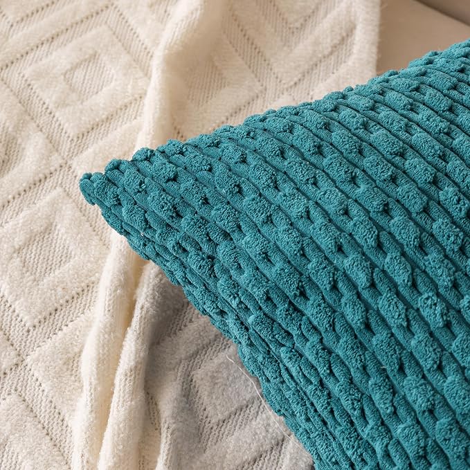 Set of 4 Teal Decorative Throw Pillow Covers 16x16 Inch Corduroy Pillow Covers for Bed Couch Sofa Living Room Soft Square Cushion Cases