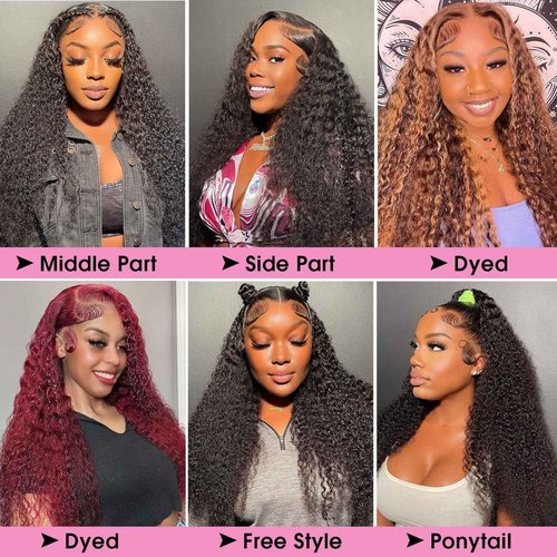 Ksflaae Water Wave 13x6 Lace Front Wigs Human Hair Pre Plucked 180% Density HD Transparent Water Wave Lace Frontal Wigs Human Hair for Women Curly Lace Front Wigs Natural Color 26 Inch