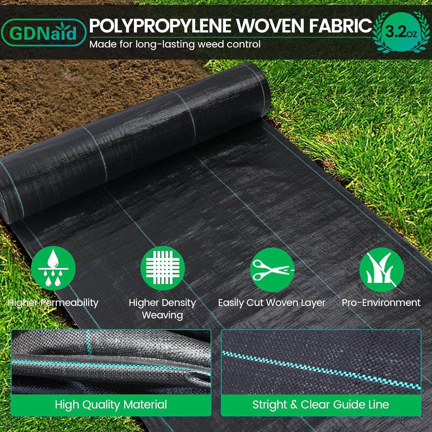 4ftx100ft Weed Barrier Landscape Fabric Heavy Duty, 3.2oz Weed Barrier Fabric, Easy Setup Woven Garden Weed Fabric Landscaping Fabric