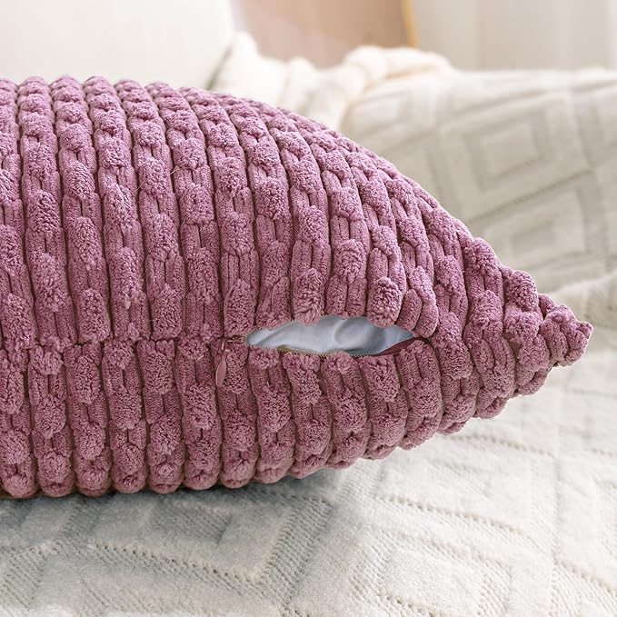 Set of 4 Pink Beige White Decorative Throw Pillow Covers 22x22 Inch Corduroy Pillow Covers for Bed Couch Sofa Living Room Soft Square Cushion Cases