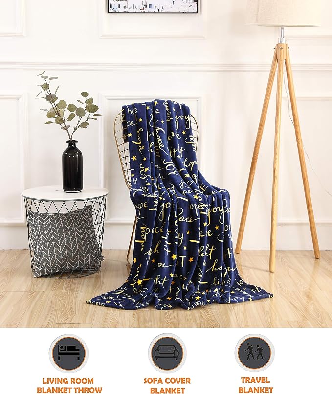 Elegant Comfort Luxury Velvet Super Soft Christmas Prints Fleece Blanket-Holiday Theme Home Décor Fuzzy Warm and Cozy Throws for Winter Bedding, Couch and Gift, 50 x 60 inch, Peace & Joy