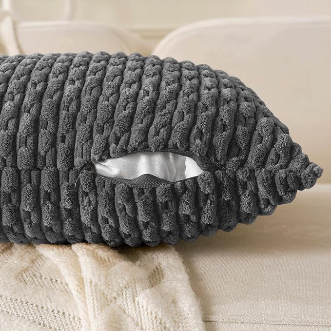 Set of 4 Dark Grey Decorative Throw Pillow Covers 22x22 Inch Corduroy Pillow Covers for Bed Couch Sofa Living Room Soft Square Cushion Cases