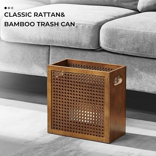 TIOPGHAD Small-Wicker-Waste-Basket-Trash-Can 3 Gallon/11.6 L Bamboo Mini Rattan Wastebasket Garbage Can Trashcan Wood Trash bin for Bathroom Office Living Room(Brown)