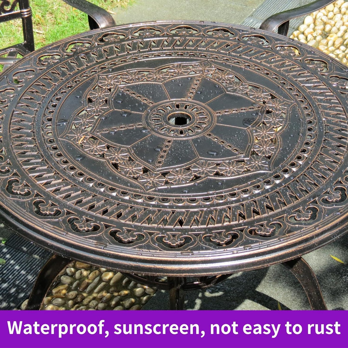 Outdoor Table Cast Aluminum Round Patio Table with Umbrella Hole All Weather Outdoor Dining Table for Lawn Garden Backyard (106cm YLSB Round Table)