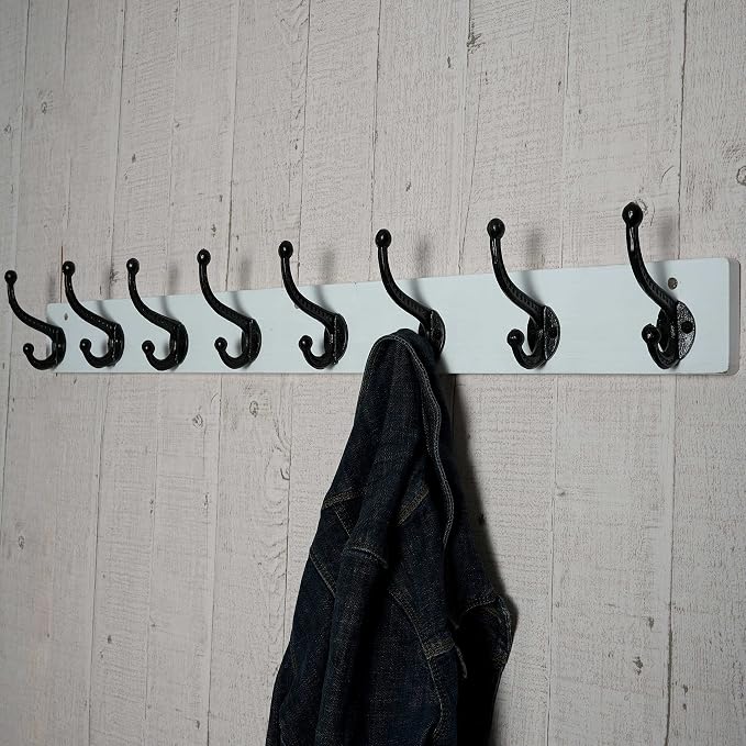 WEBI Rustic Coat Rack Wall Mount,5 Cast Iron Coat Hooks Wall Mounted,Heavy Duty Wall Coat Hanger,Vintage Hooks for Hanging Coats,Clothes,Black on White