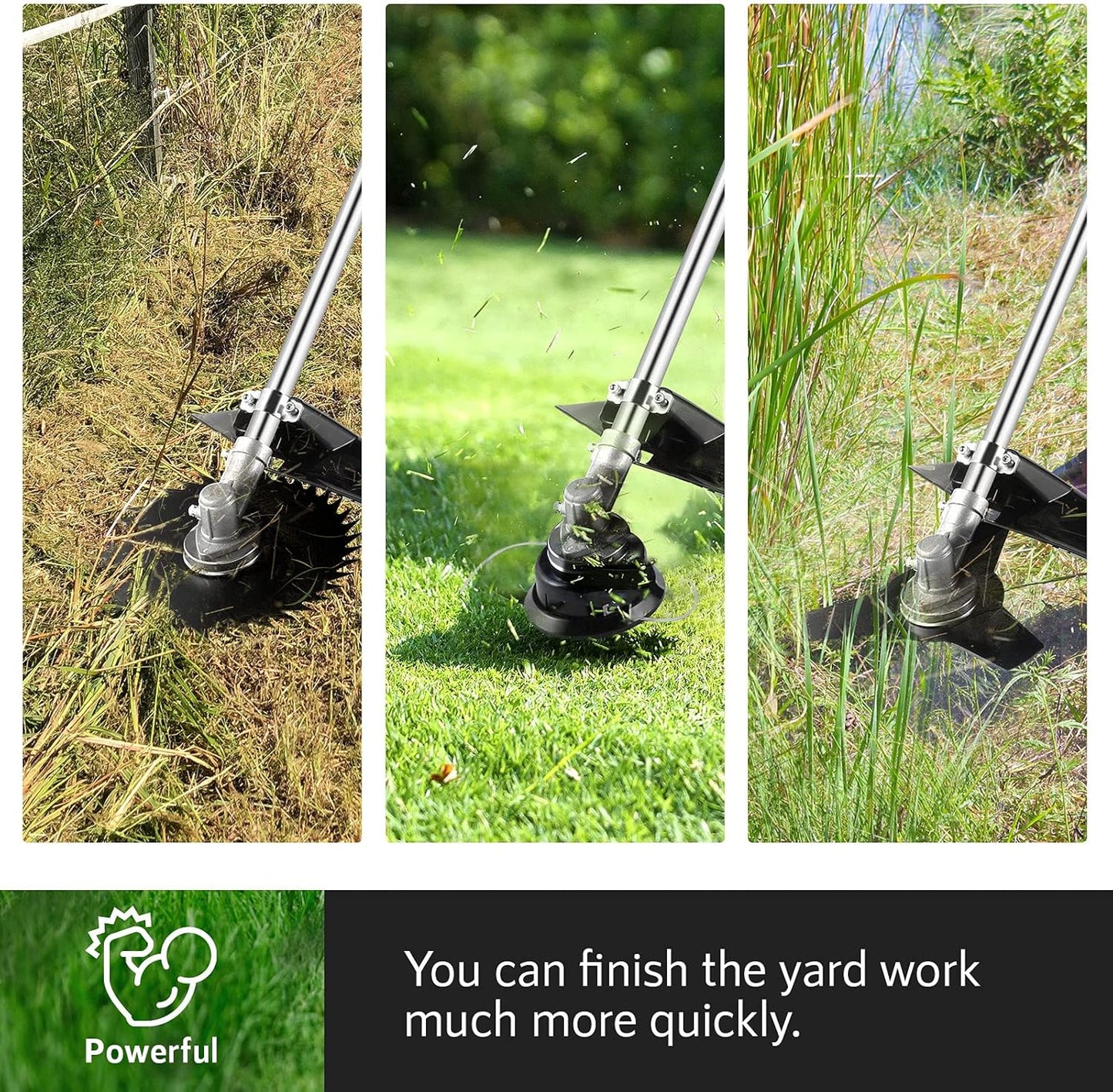 58CC Weed Wacker Brush Cutter, Gas Powered String Trimmer 4-in-1 Gas Weed Eater with 4 Detachable Heads Straight Shaft 2-Cycle for Weed, Brush(Green)