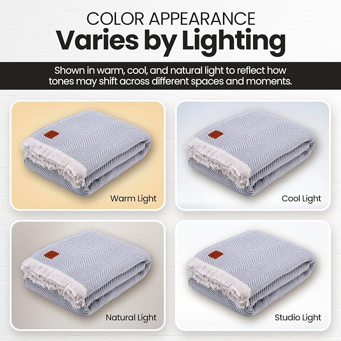 Gold Case Throw Blanket for Bed - 100% Recycled Turkish Cotton Blanket - Elegant Lightweight Soft Throw Blankets for Bed & Living Room - Twin Size Cozy Blankets - 71x90 - Grey