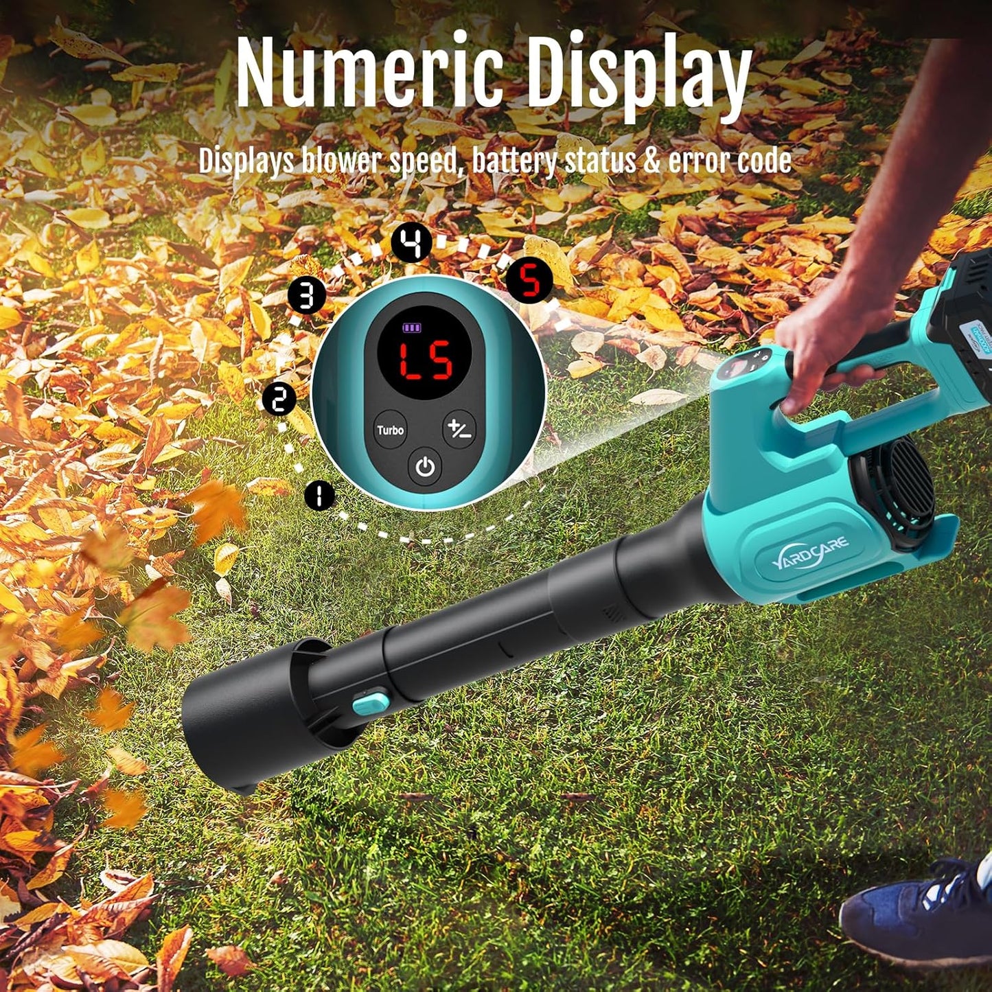 2025 YARDCARE Cordless Leaf Blower with 4.0Ah Battery & Fast Charger, 5-Speed + Turbo, Electric Cordless Leaf Blower, Telescopic Tube, Ergonomic, for Lawn, Yard, Garage, Blowing Leaves, Dust
