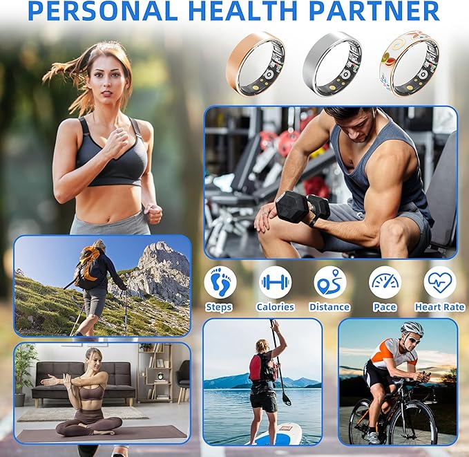 Smart Ring Health Tracking, Sleep Tracking, Heart Rate, Blood Oxygen, Blood Pressure，Fitness Ring, Activity Monitoring, 5 Days Battery, 5ATM Waterproof, No Subscription (Silver, 11#)