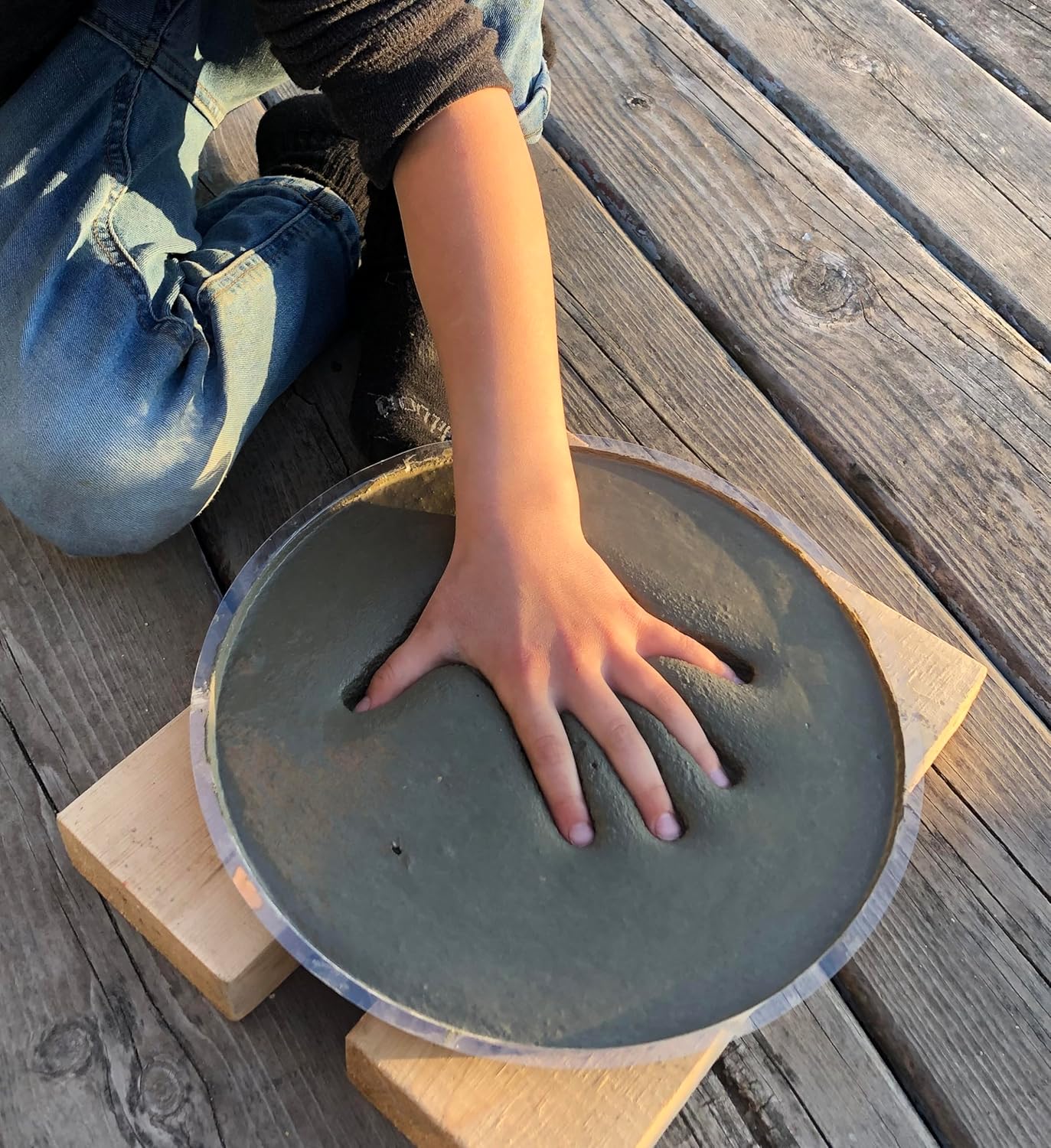 DIY Stepping Stone Kit with Color Pigment, Handprint Stepping Stone, Mother's Day Gift, Footprint Stepping Stone (8 Inch + Stamp Set, Orange)