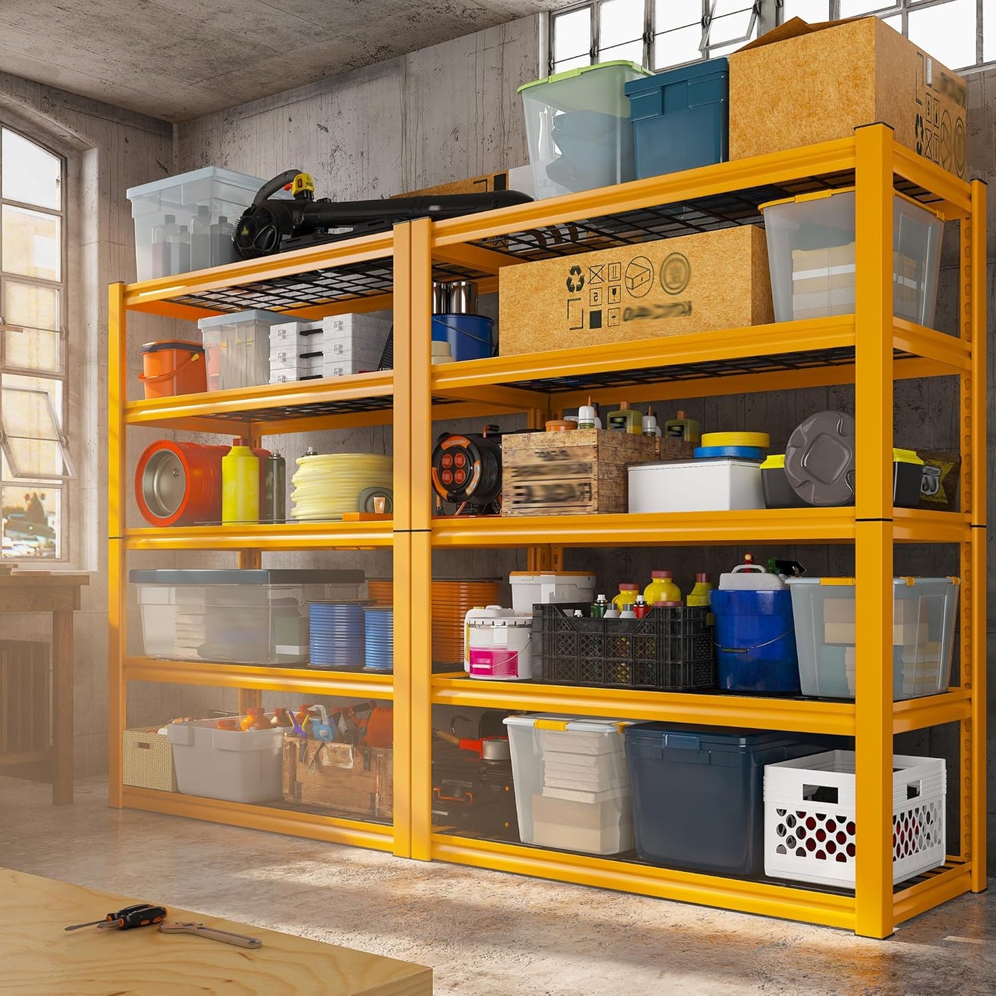 REIBII Storage Shelves 40''W Garage Shelving Heavy Duty Metal Shelving 2000LBS Metal Shelves 5 Tier Industrial Shelf for Kitchen Pantry Warehouse Basement 72" H x 40''W x 17.8''D Yellow, 2 Pack