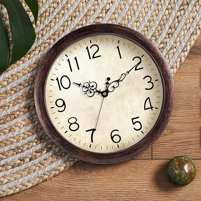 KECYET Wall Clock 14 Inch Vintage Wall Clocks Battery Operated Quartz Silent Non-Ticking Large Retro Rustic Style Decorative for Living Room, Home Office, Bedroom, Dining Room (Bronze)