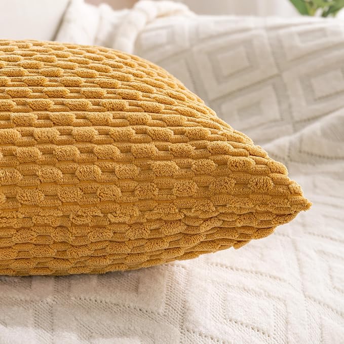 Set of 4 Mustard Yellow Decorative Throw Pillow Covers 16x16 Inch Corduroy Pillow Covers for Bed Couch Sofa Living Room Soft Square Cushion Cases