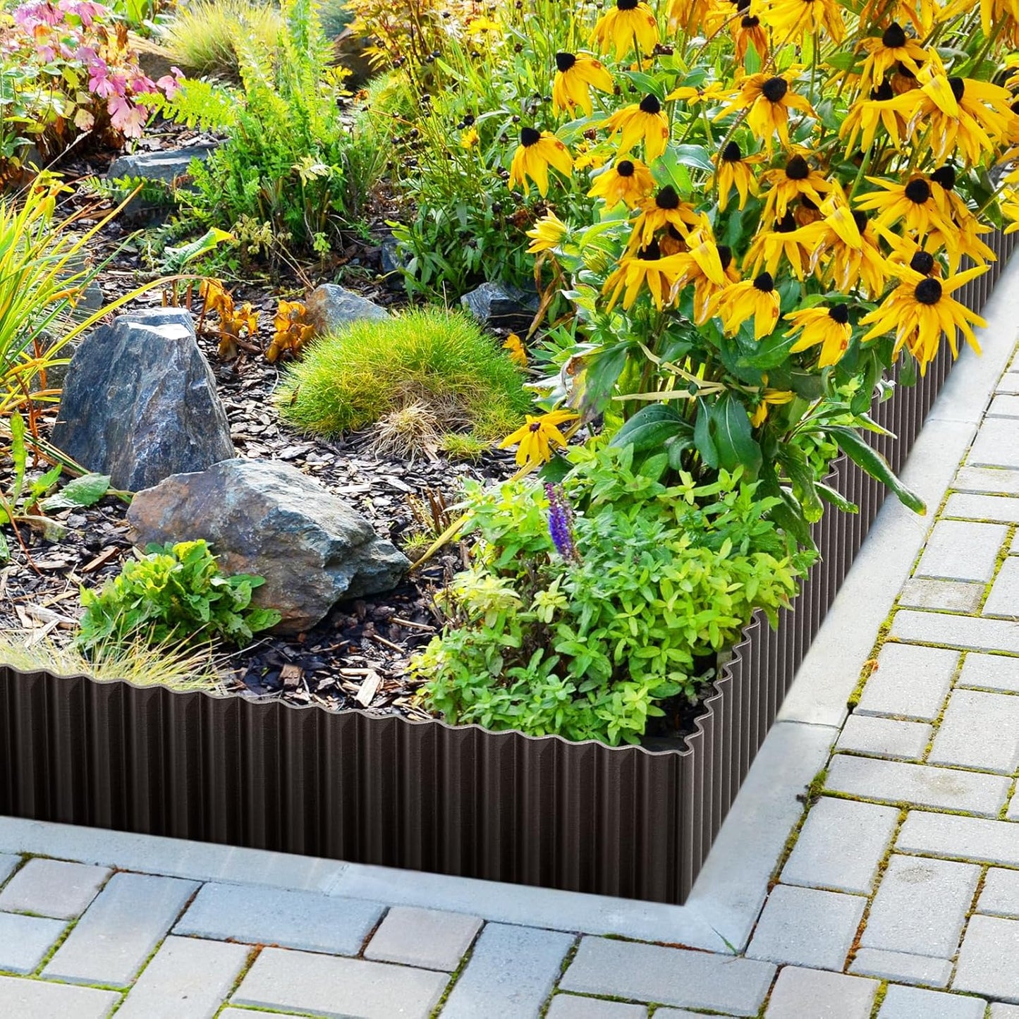 LAVEVE Corrugated Metal Garden Edging 12" x 20Ft, Landscape Edging Border for Lawn, Flower Bed, Garden Fence, Paver Edging (Black)