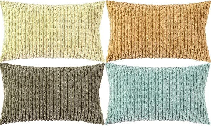 Set of 4 Pale Yellow Decorative Throw Pillow Covers 12x20 Inch Corduroy Pillow Covers for Bed Couch Sofa Living Room Soft Cushion Cases
