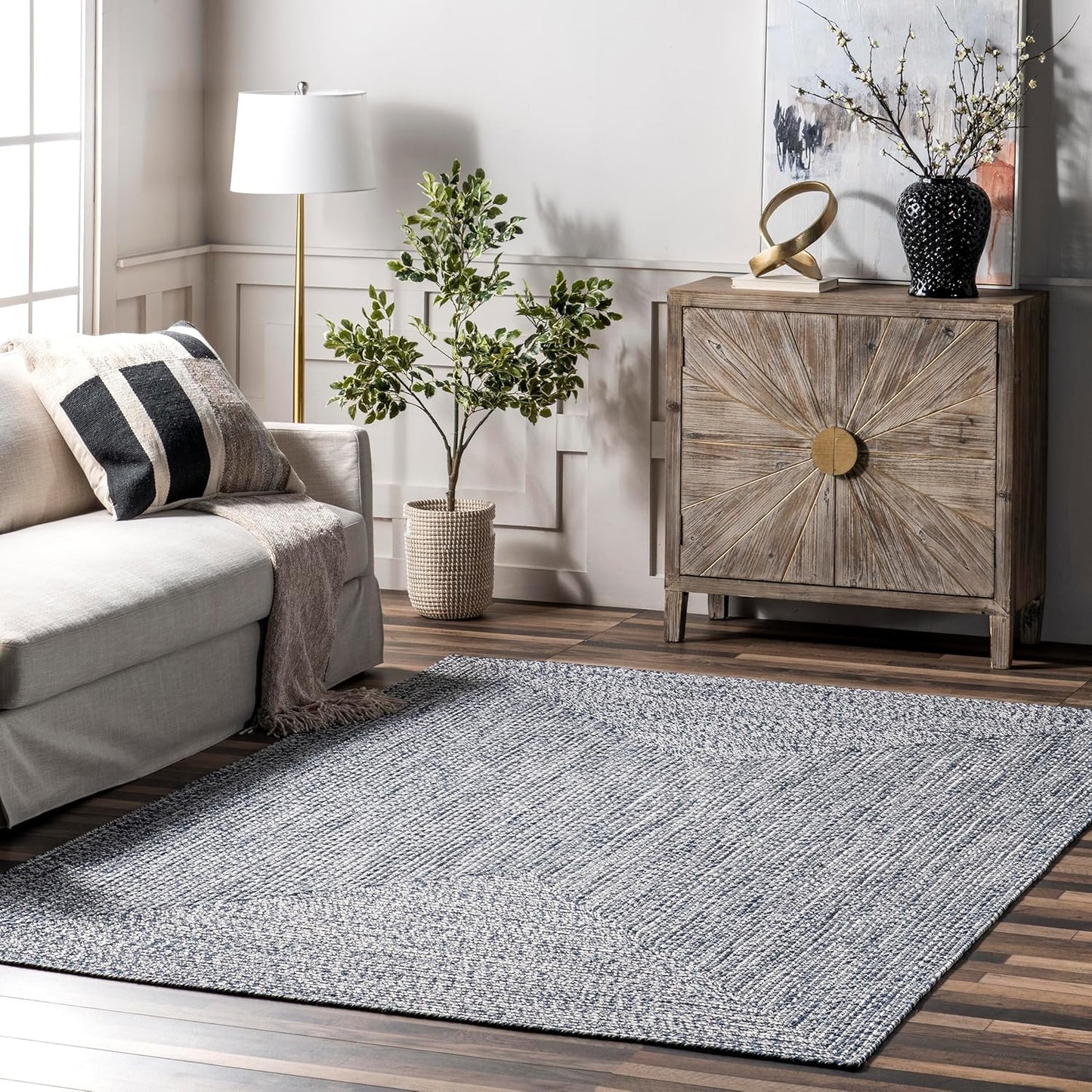 nuLOOM 2' x 18' Solid Hand Braided Indoor/Outdoor Area Rug, Pet-Friendly, High Traffic, Weather Resistant, for Patio, Balcony, Bedroom, Living, Dining Room, Wynn Navy