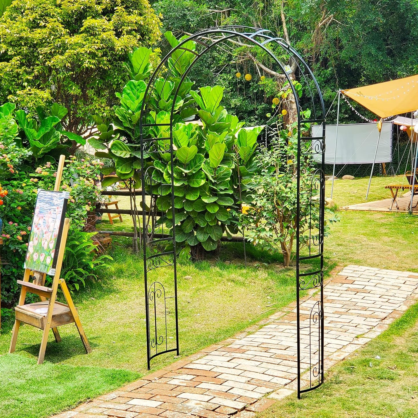 SCENDOR Metal Pergola Arbor, 95.3" H x 45" W Garden Wedding Arch Curved Metal Enduring Iron Garden Arch Trellis for Climbing Plants Outdoor Ceremony Arty Decoration
