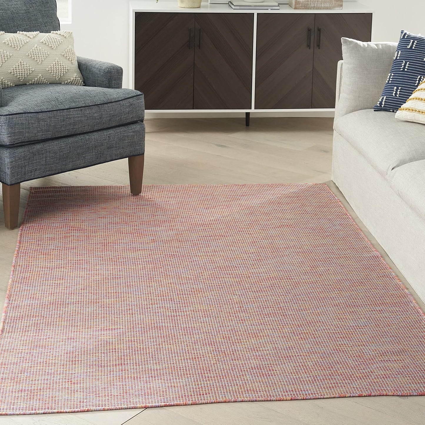 Nourison Home Positano Indoor/Outdoor Rainbow 8' x Round Area Rug, Easy Cleaning, Non Shedding, Bed Room, Living Room, Dining Room, Backyard, Deck, Patio (8 Round)