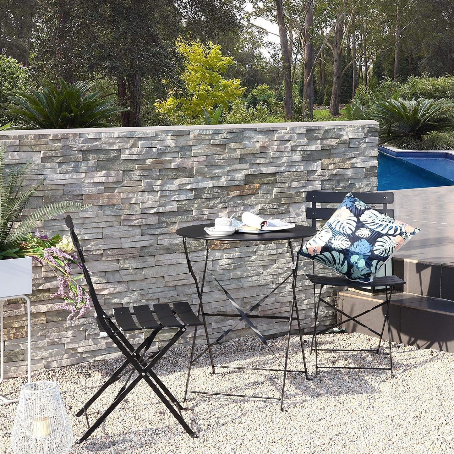 Grand patio Premium Frame Patio Bistro Set, Folding Outdoor Patio Furniture Sets, 3-Piece Patio Set of Folding Patio Table and Chairs, Black